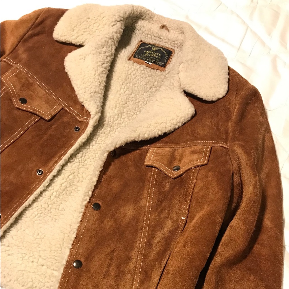Vintage Sherpa Jacket cowhide Suede Leather Sz. 44